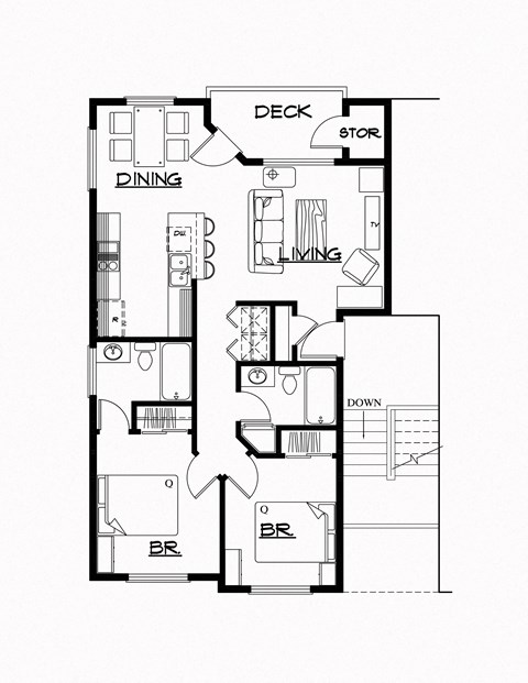 Floor plan for 2 beds, 2 baths, 862 sqft